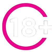 graphic showing 18+ inside a pink half circle
